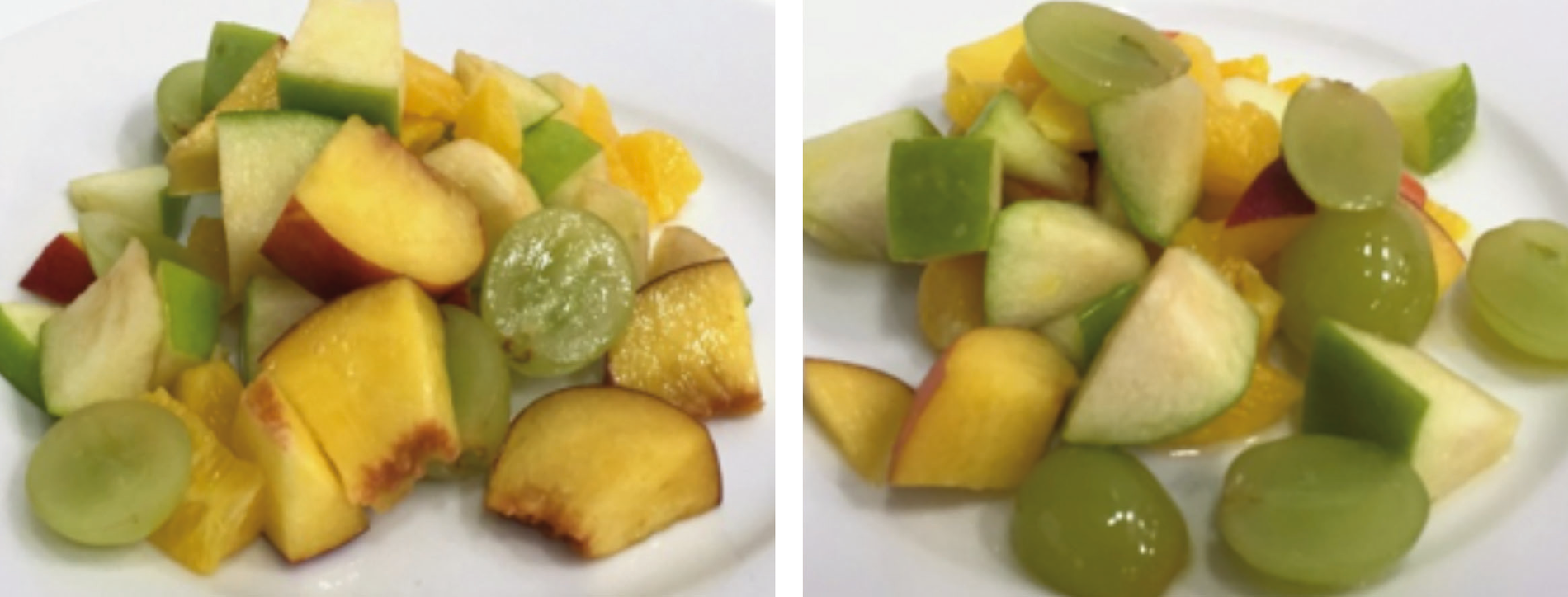 Abbildung 7: Fruchtsalat: links unbehandelt, rechts HPP-behandelt bei 6.000 bar